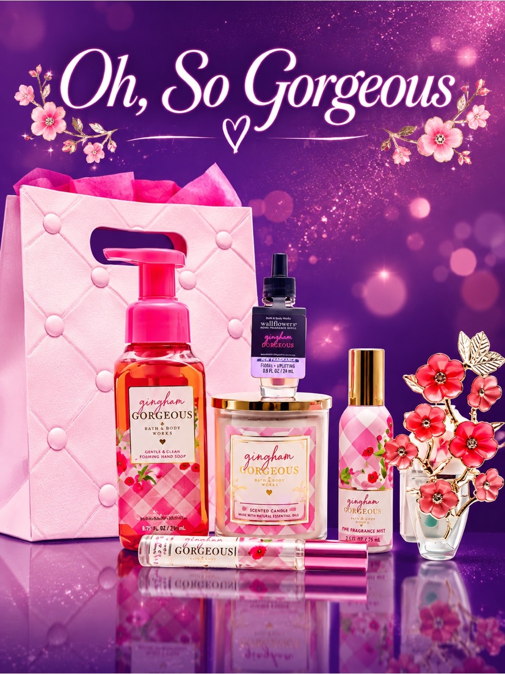 BBW Gingham Gorgeous 7-Pc Gift Set Floral Branch Wallflower Plug NWT